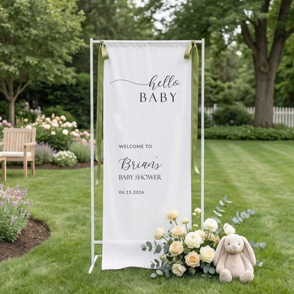 Minimalist Baby Shower Banner Stand Personalized Custom Name Hello Baby Welcome Sign Boy Shower, baby shower decor (view 5)