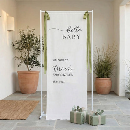 Minimalist Baby Shower Banner Stand Personalized Custom Name Hello Baby Welcome Sign Boy Shower, baby shower decor (view 6)