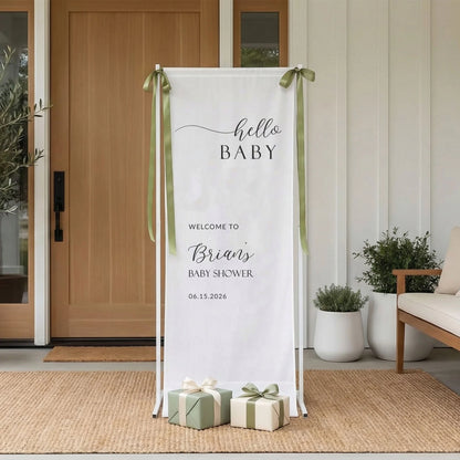 Minimalist Baby Shower Banner Stand Personalized Custom Name Hello Baby Welcome Sign Boy Shower, baby shower decor (view 8)