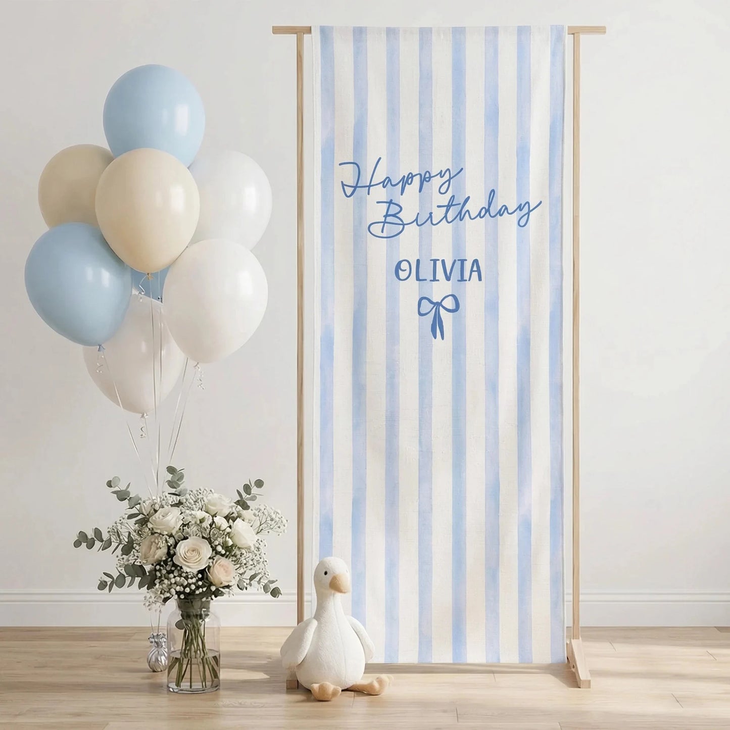 Striped Birthday Tapestry Personalized Custom Name Blue Stripe Birthday Banner Minimalist Party Decor, personalized birthd...