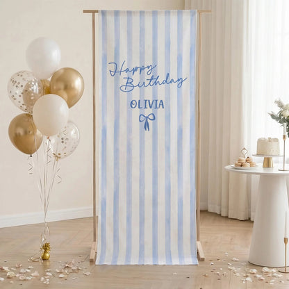 Striped Birthday Tapestry Personalized Custom Name Blue Stripe Birthday Banner Minimalist Party Decor, personalized birthd...