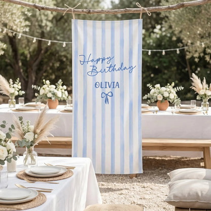 Striped Birthday Tapestry Personalized Custom Name Blue Stripe Birthday Banner Minimalist Party Decor, personalized birthd...