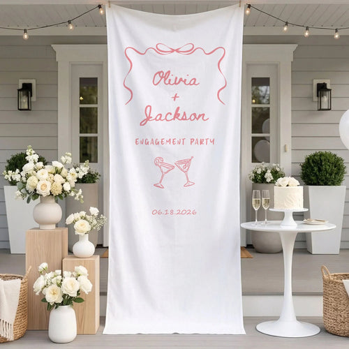 Minimalist Engagement Banner Stand Personalized Custom Name Engagement Party Decor