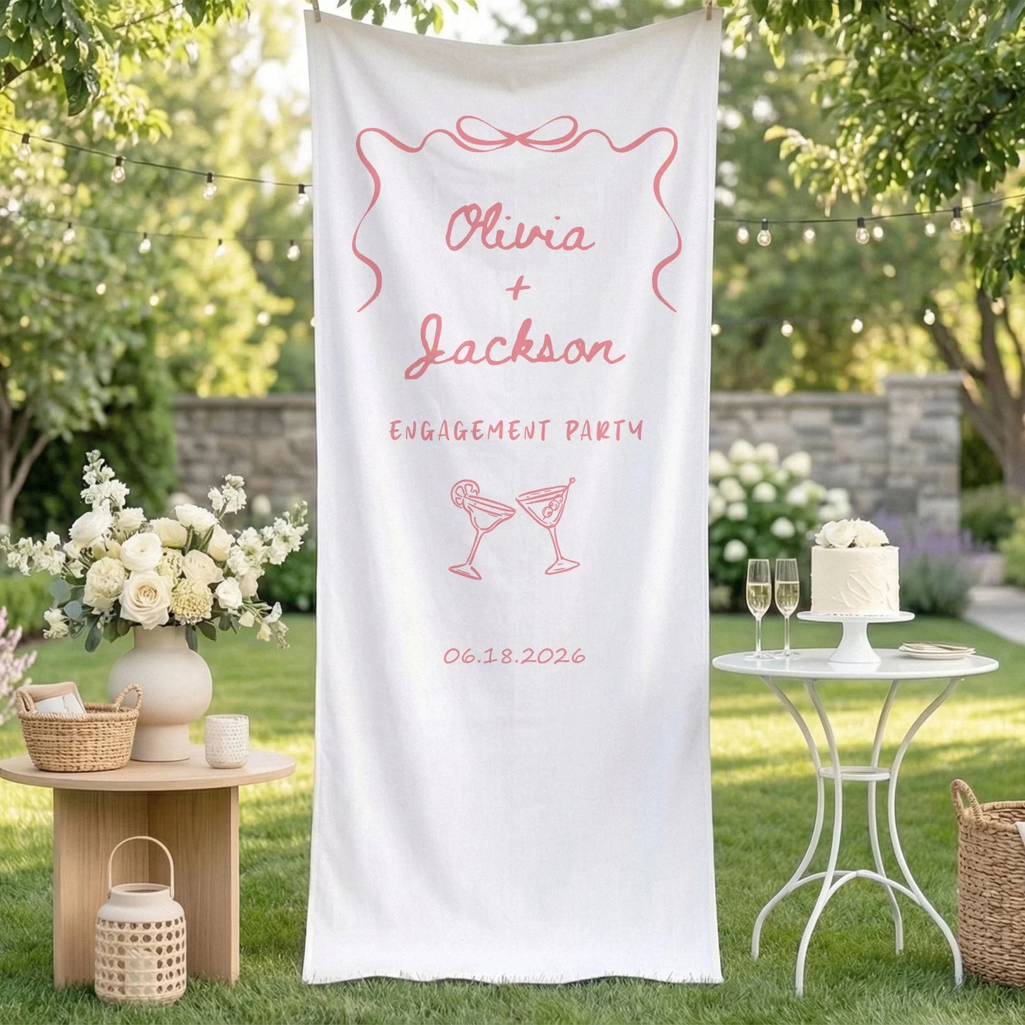 Minimalist Engagement Banner Stand Personalized Custom Name Engagement Party Decor (view 2)
