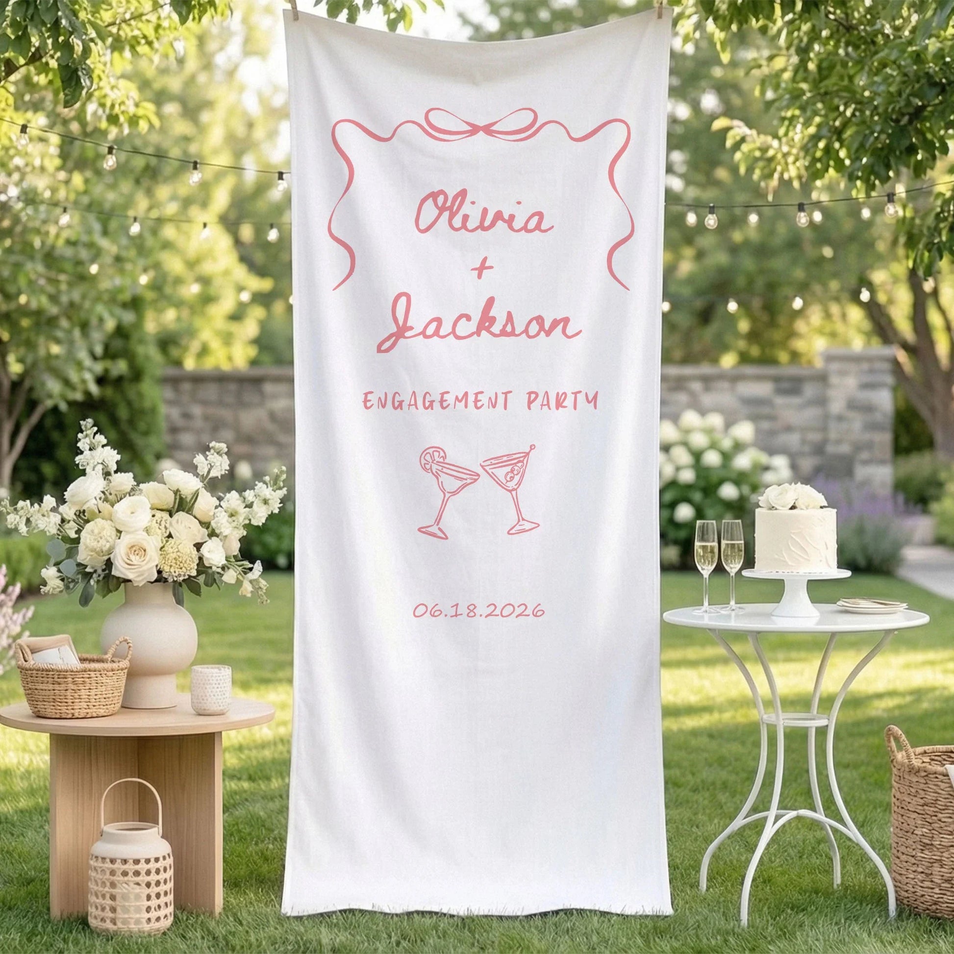 Minimalist Engagement Banner Stand Personalized Custom Name Engagement Party Decor (view 2)