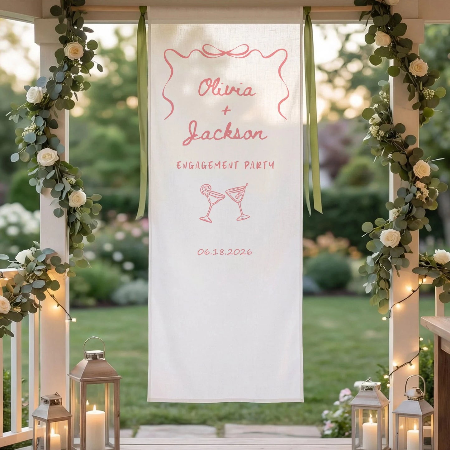 Minimalist Engagement Banner Stand Personalized Custom Name Engagement Party Decor (view 3)