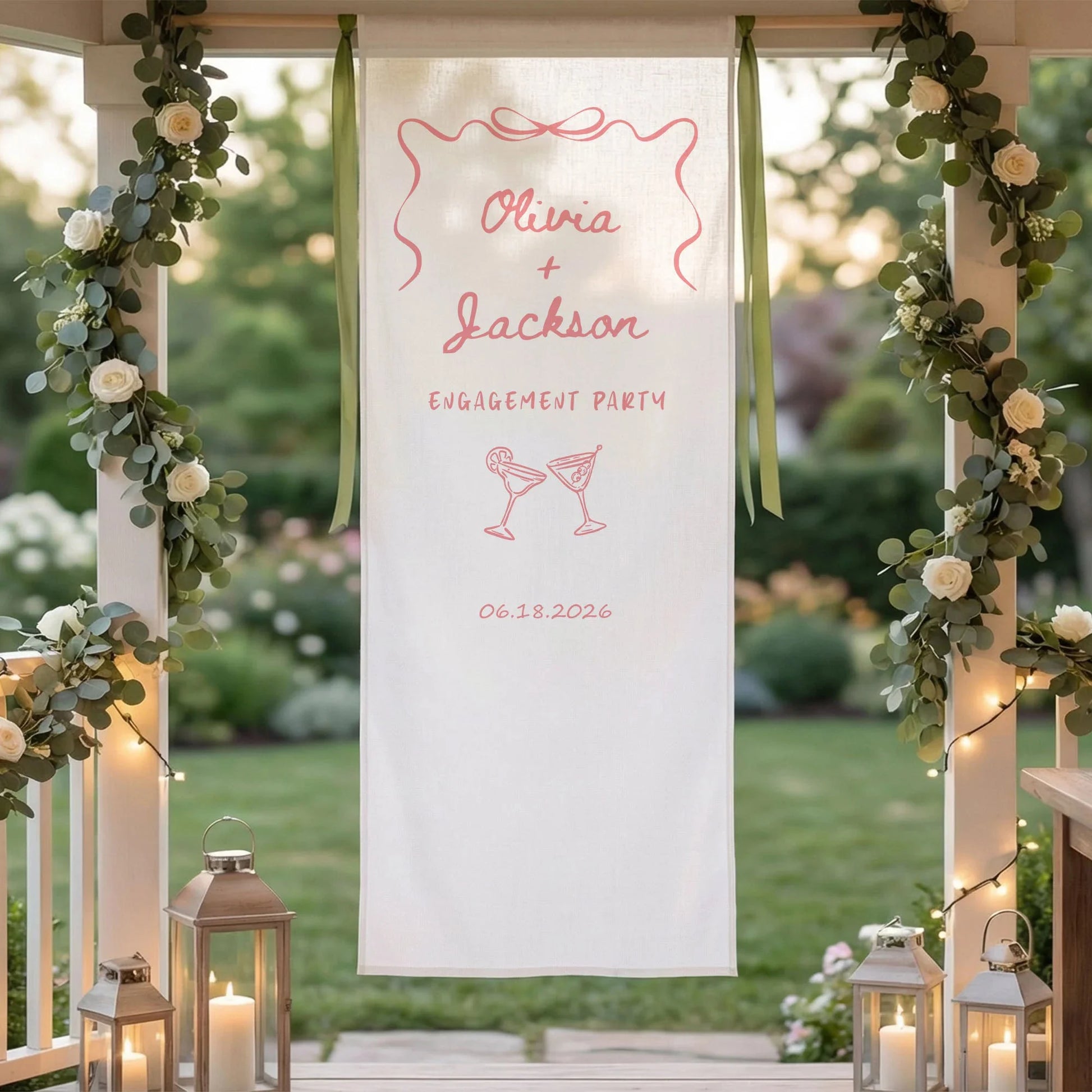 Minimalist Engagement Banner Stand Personalized Custom Name Engagement Party Decor (view 4)