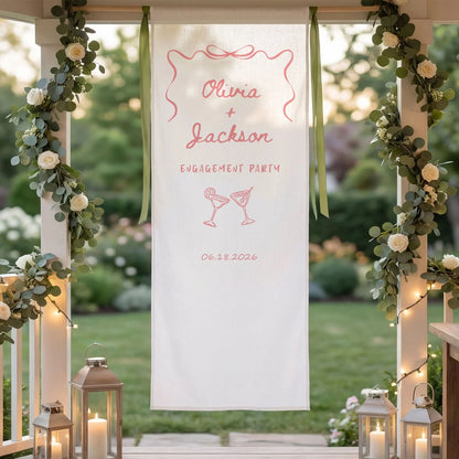 Minimalist Engagement Banner Stand Personalized Custom Name Engagement Party Decor (view 4)