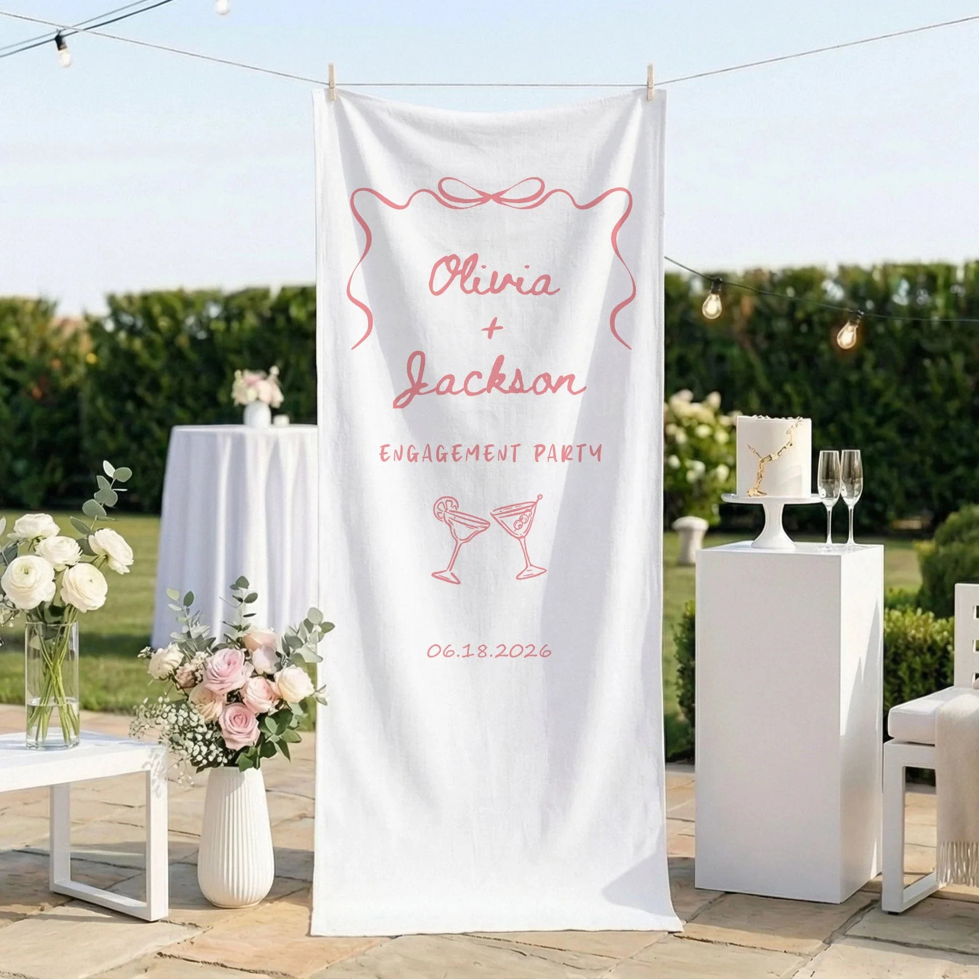 Minimalist Engagement Banner Stand Personalized Custom Name Engagement Party Decor (view 7)