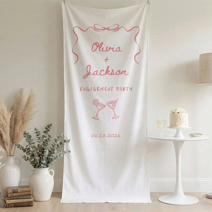 Minimalist Engagement Banner Stand Personalized Custom Name Engagement Party Decor (view 8)