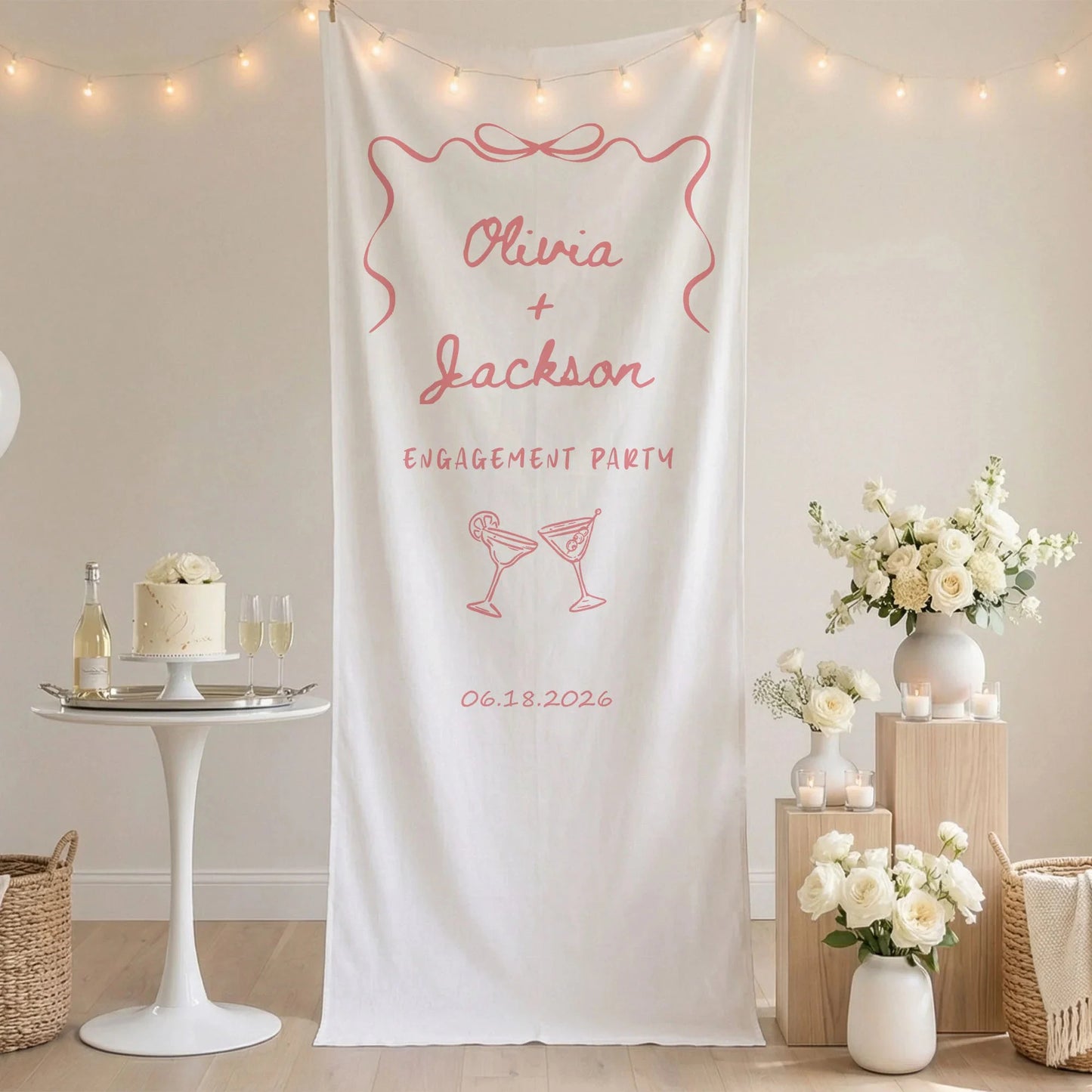 Minimalist Engagement Banner Stand Personalized Custom Name Engagement Party Decor (view 9)