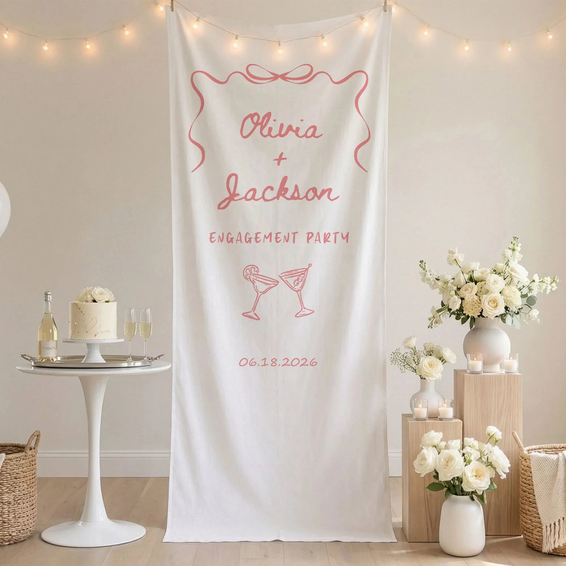 Minimalist Engagement Banner Stand Personalized Custom Name Engagement Party Decor (view 9)