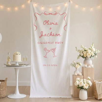Minimalist Engagement Banner Stand Personalized Custom Name Engagement Party Decor (view 9)