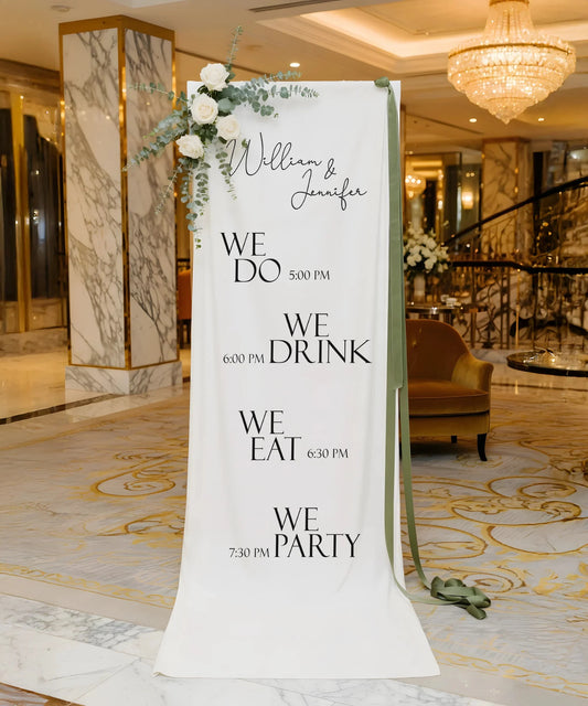 Minimalist Wedding Timeline Banner Personalized Linen Wedding Schedule Banner Custom Name Ceremony Sign, personalized wedd...