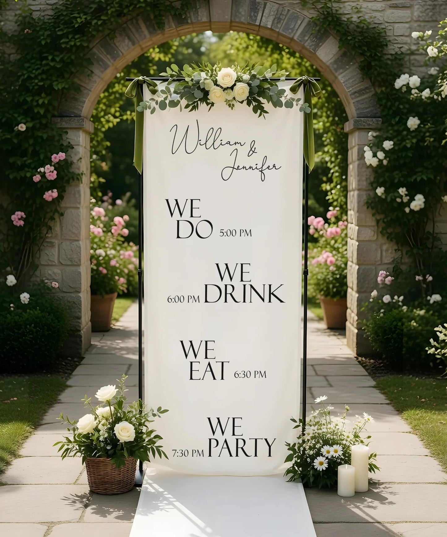 Minimalist Wedding Timeline Banner Personalized Linen Wedding Schedule Banner Custom Name Ceremony Sign, personalized wedd...