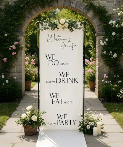 Minimalist Wedding Timeline Banner Personalized Linen Wedding Schedule Banner Custom Name Ceremony Sign, personalized wedd...