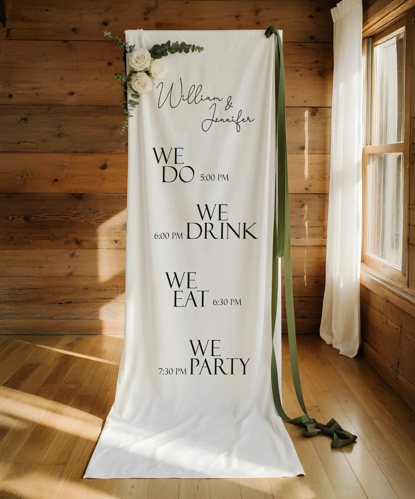 Minimalist Wedding Timeline Banner Personalized Linen Wedding Schedule Banner Custom Name Ceremony Sign, personalized wedd...