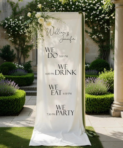 Minimalist Wedding Timeline Banner Personalized Linen Wedding Schedule Banner Custom Name Ceremony Sign, personalized wedd...