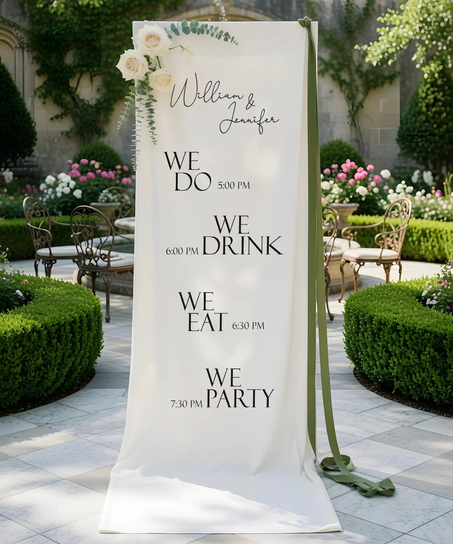 Minimalist Wedding Timeline Banner Personalized Linen Wedding Schedule Banner Custom Name Ceremony Sign, personalized wedd...