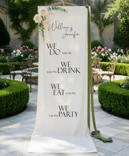 Minimalist Wedding Timeline Banner Personalized Linen Wedding Schedule Banner Custom Name Ceremony Sign, personalized wedd...