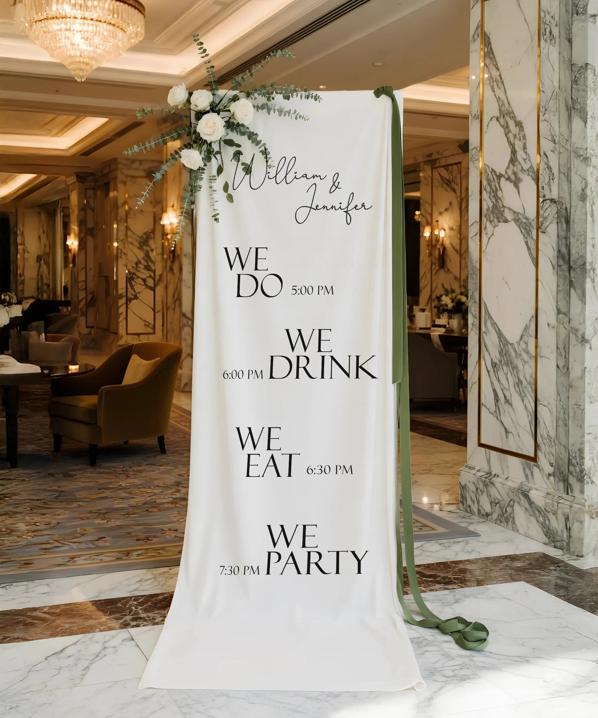 Minimalist Wedding Timeline Banner Personalized Linen Wedding Schedule Banner Custom Name Ceremony Sign, personalized wedd...