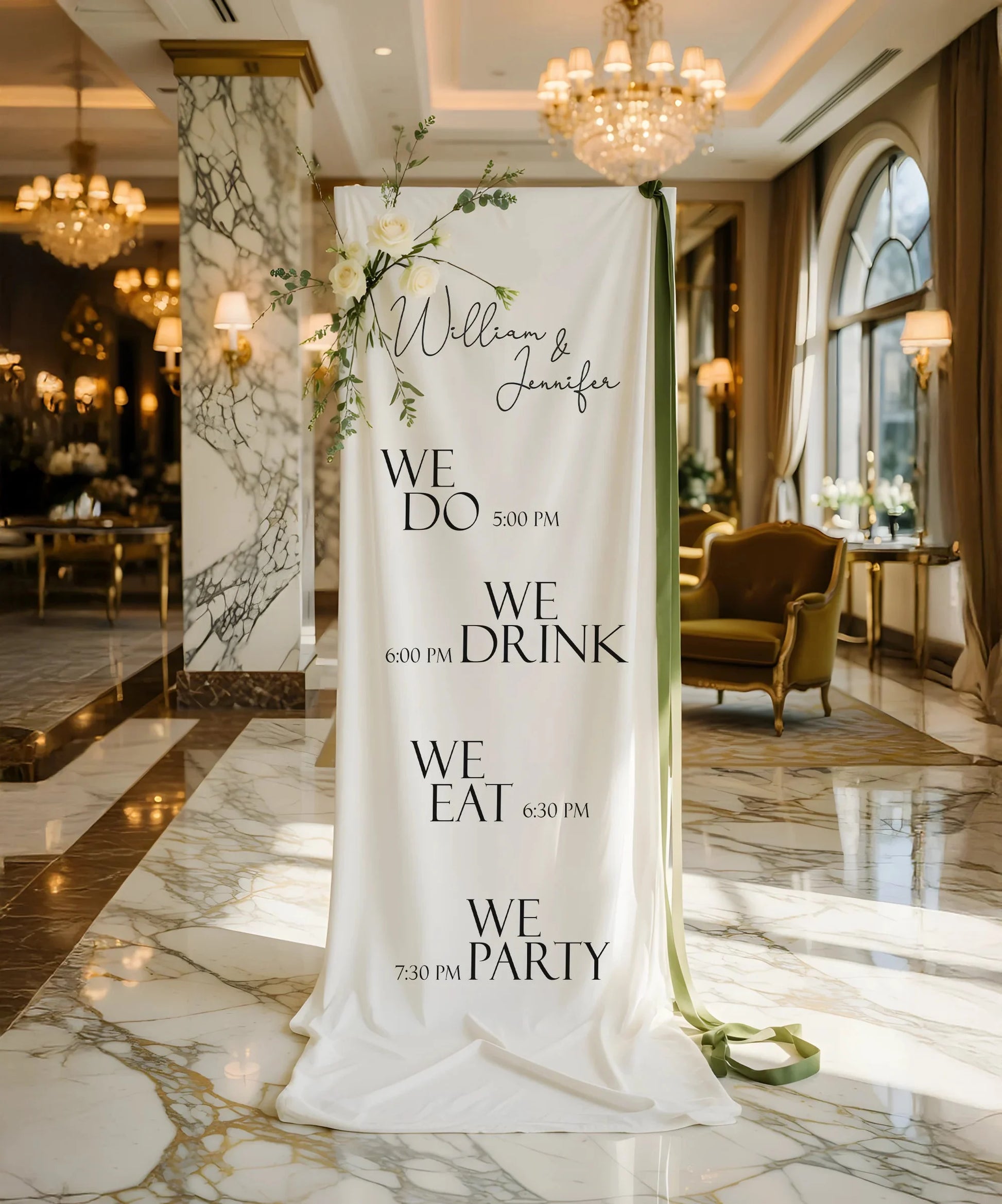 Minimalist Wedding Timeline Banner Personalized Linen Wedding Schedule Banner Custom Name Ceremony Sign, personalized wedd...