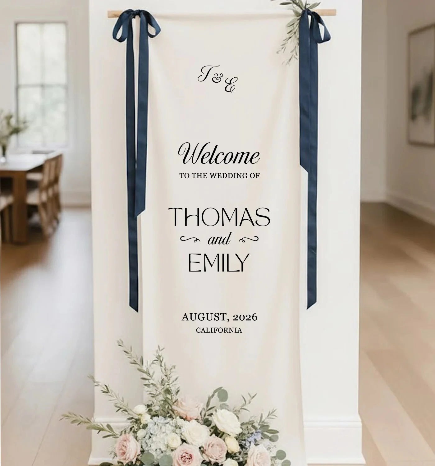 Minimalist Wedding Welcome Banner Personalized Linen Wedding Welcome Sign Custom Name Ceremony Decor, personalized wedding...