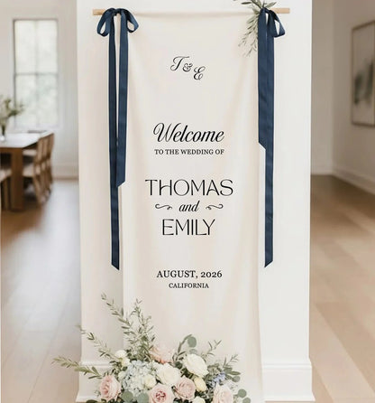 Minimalist Wedding Welcome Banner Personalized Linen Wedding Welcome Sign Custom Name Ceremony Decor, personalized wedding...