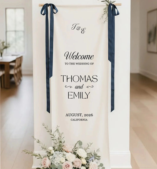 Minimalist Wedding Welcome Banner Personalized Linen Wedding Welcome Sign Custom Name Ceremony Decor, personalized wedding...