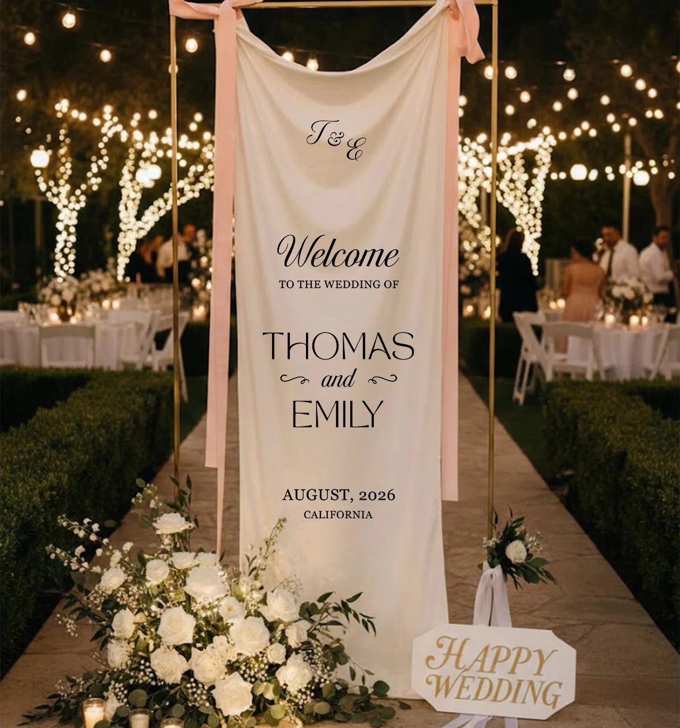 Minimalist Wedding Welcome Banner Personalized Linen Wedding Welcome Sign Custom Name Ceremony Decor, personalized wedding...