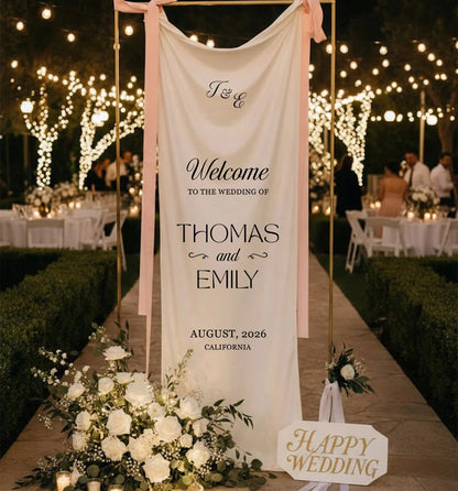 Minimalist Wedding Welcome Banner Personalized Linen Wedding Welcome Sign Custom Name Ceremony Decor, personalized wedding...