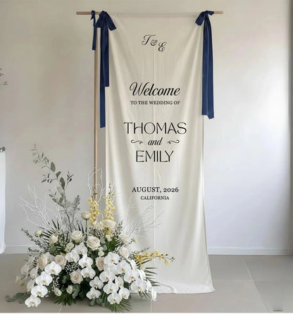 Minimalist Wedding Welcome Banner Personalized Linen Wedding Welcome Sign Custom Name Ceremony Decor, personalized wedding...