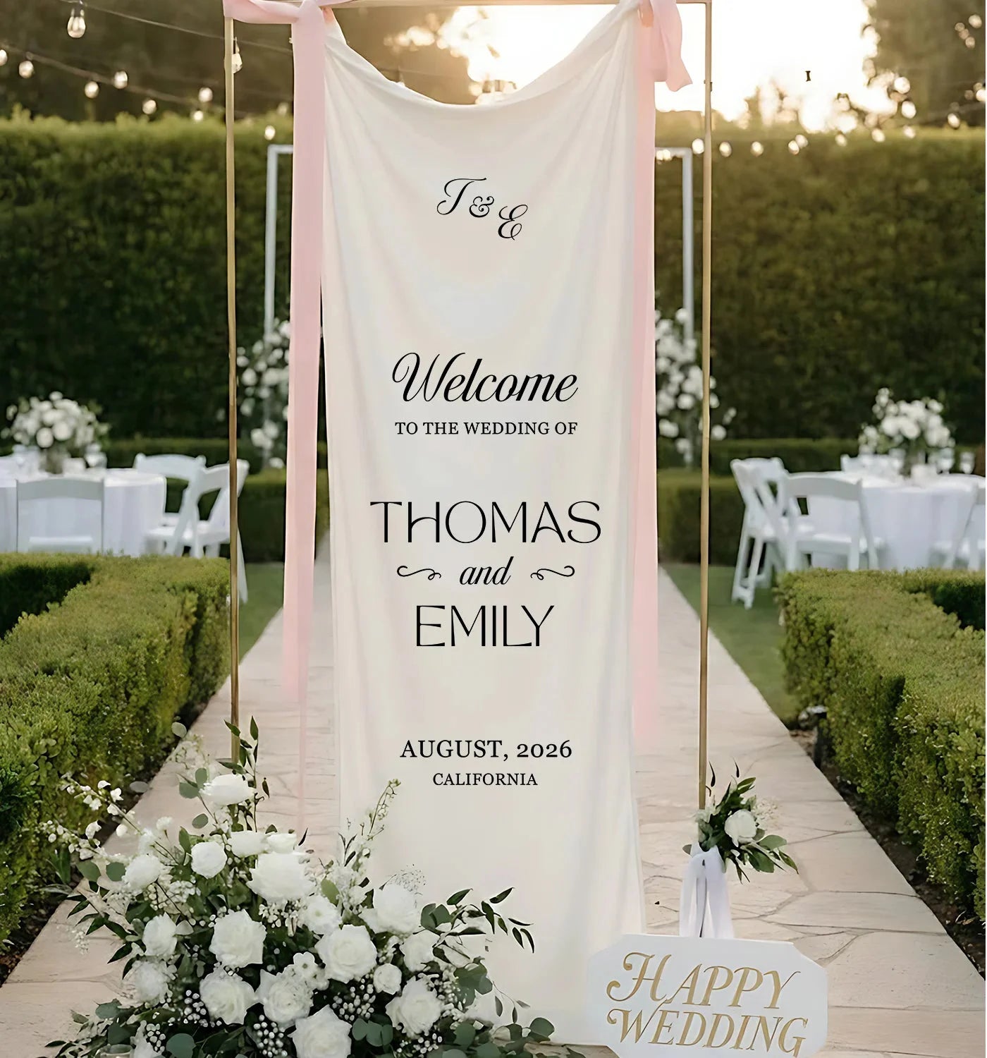 Minimalist Wedding Welcome Banner Personalized Linen Wedding Welcome Sign Custom Name Ceremony Decor, personalized wedding...