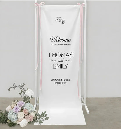 Minimalist Wedding Welcome Banner Personalized Linen Wedding Welcome Sign Custom Name Ceremony Decor, personalized wedding...