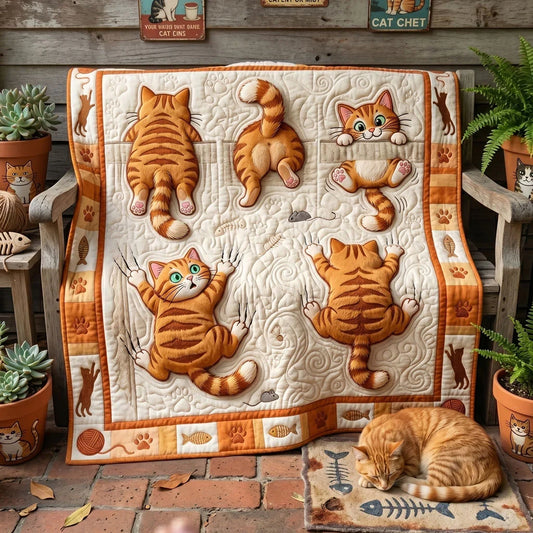 Mischievous Ginger Cats Quilt Blanket