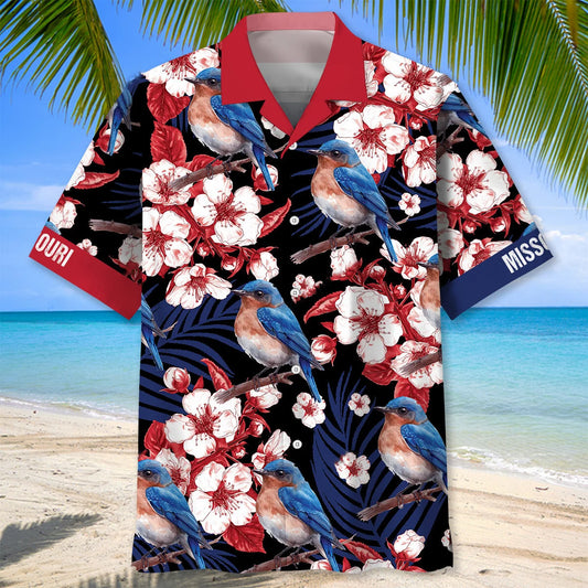 Missouri State Eastern Bluebird Black Hawaiian Shirt - S - hawaiian shirt