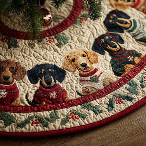 Mistletoe Merry Dachshunds Christmas Quilted Tree Skirt