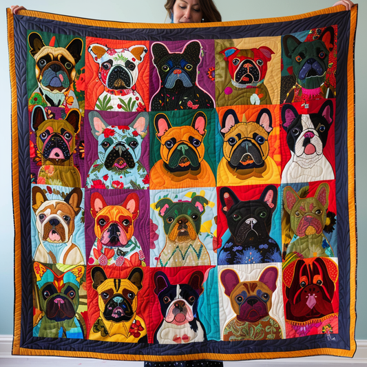 French Bulldog Floral Quilted Blanket - Throw (55" x 60")