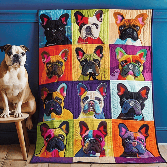 French Bulldog Patchwork Quilted Blanket - Throw (55" x 60")