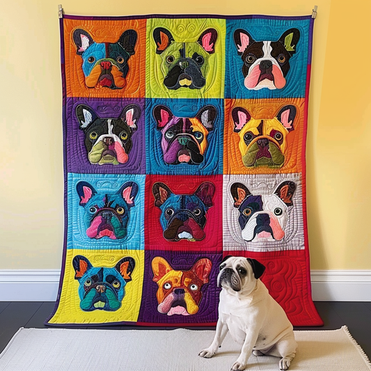 Frenchie Fanatic Quilted Blanket - Throw (55" x 60")