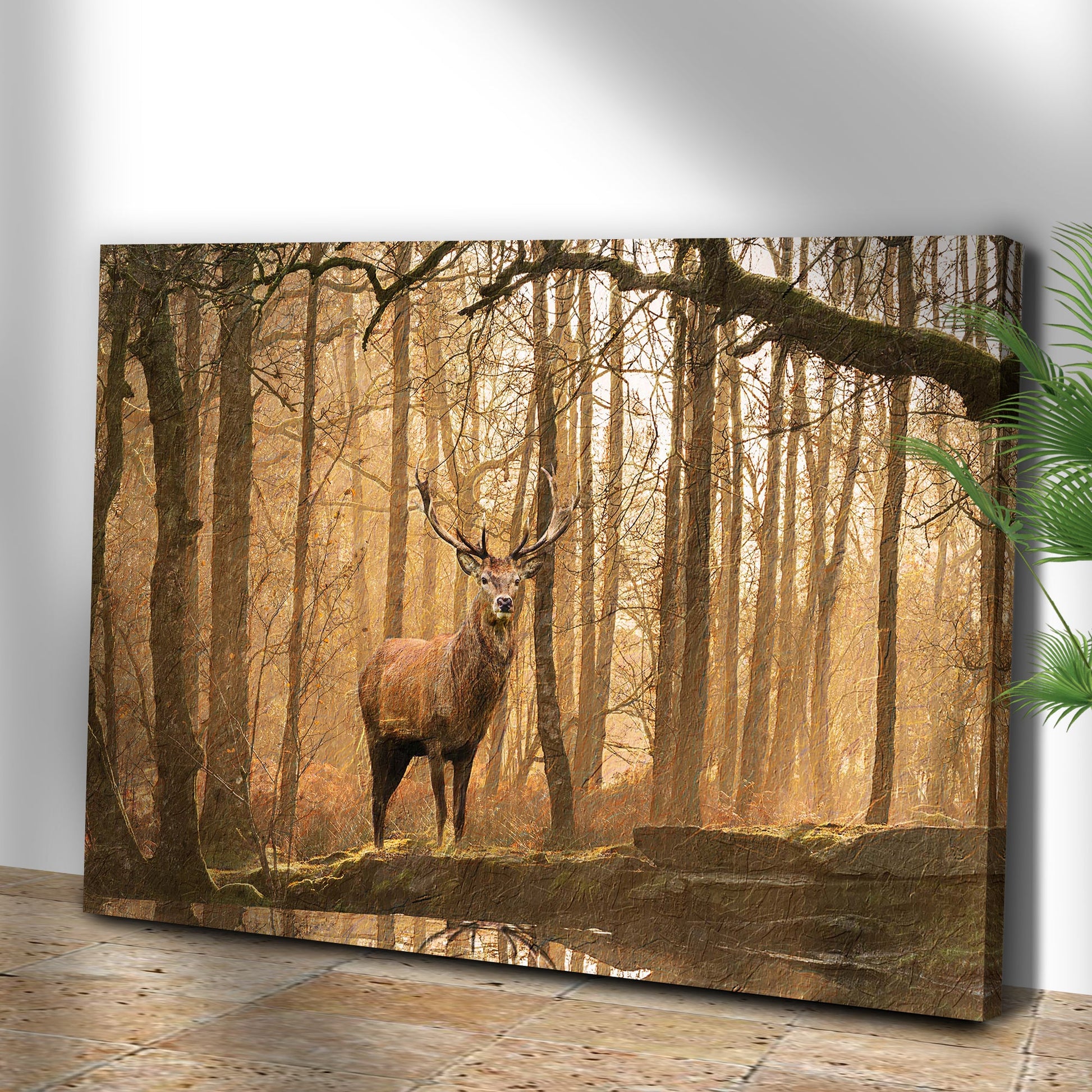 Lone Deer In A Misty Forest Canvas Wall Art (Free Shipping)