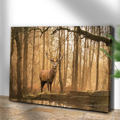 Lone Deer In A Misty Forest Canvas Wall Art (Free Shipping)