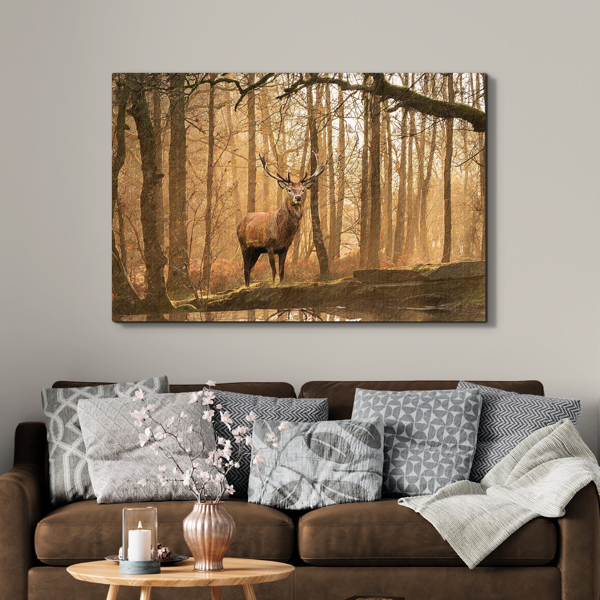 Lone Deer In A Misty Forest Canvas Wall Art (Free Shipping)
