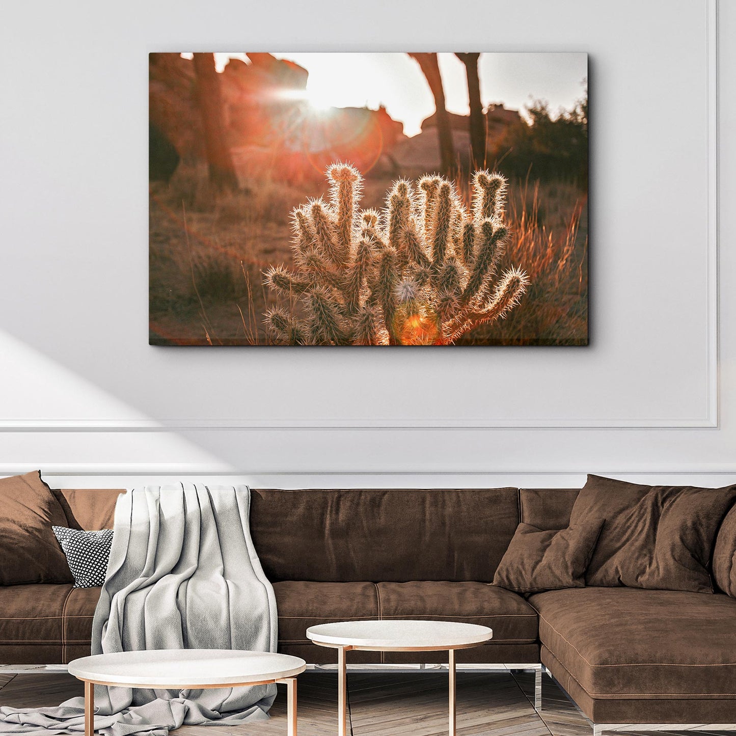 Sunset Ray On Cactus Canvas Wall Art