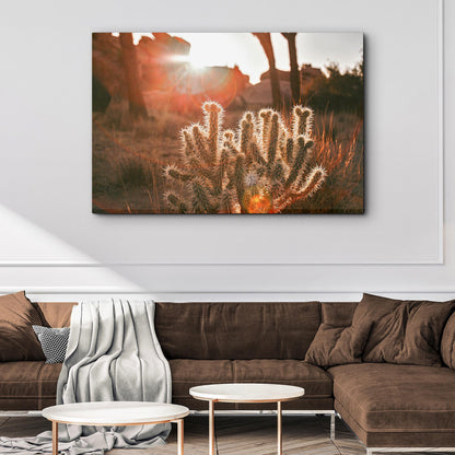 Sunset Ray On Cactus Canvas Wall Art