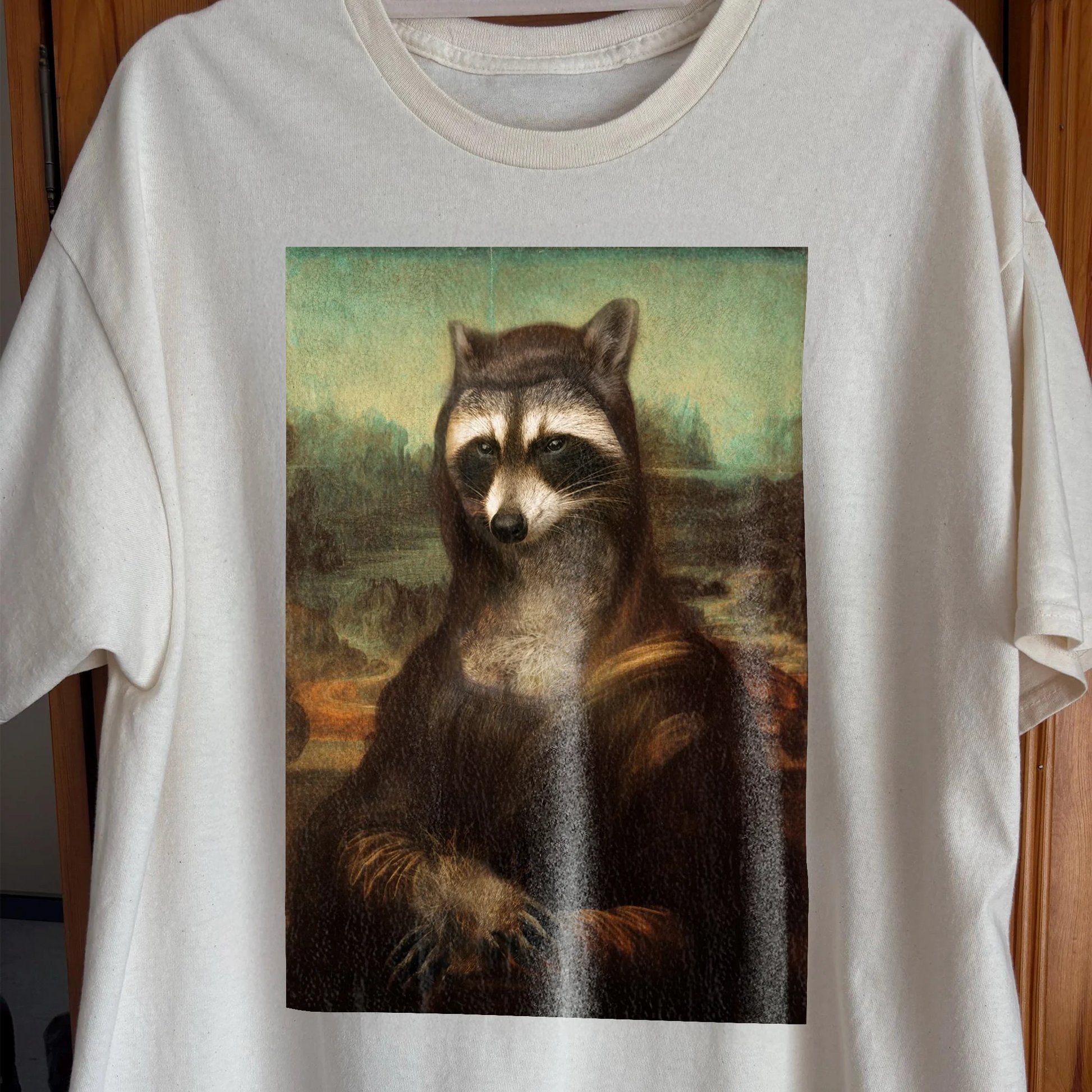 Mona Lisa Raccoon Shirt – Classic Art Parody Tee, funny meme tee gift (view 2)