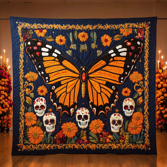 Monarch Calavera Quilt Blanket