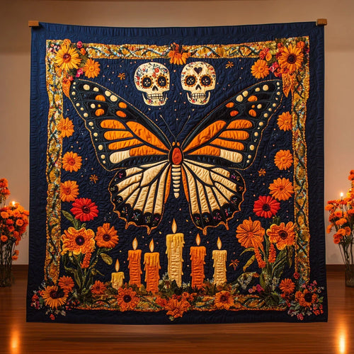 Monarch Calavera Glow Quilt Blanket