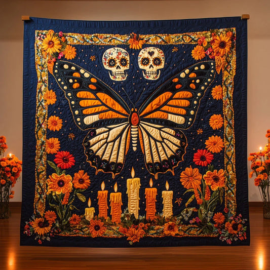 Monarch Calavera Glow Quilt Blanket