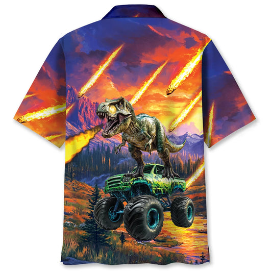 Monster Truck Dinosaur Hawaiian Shirt - S - hawaiian shirt